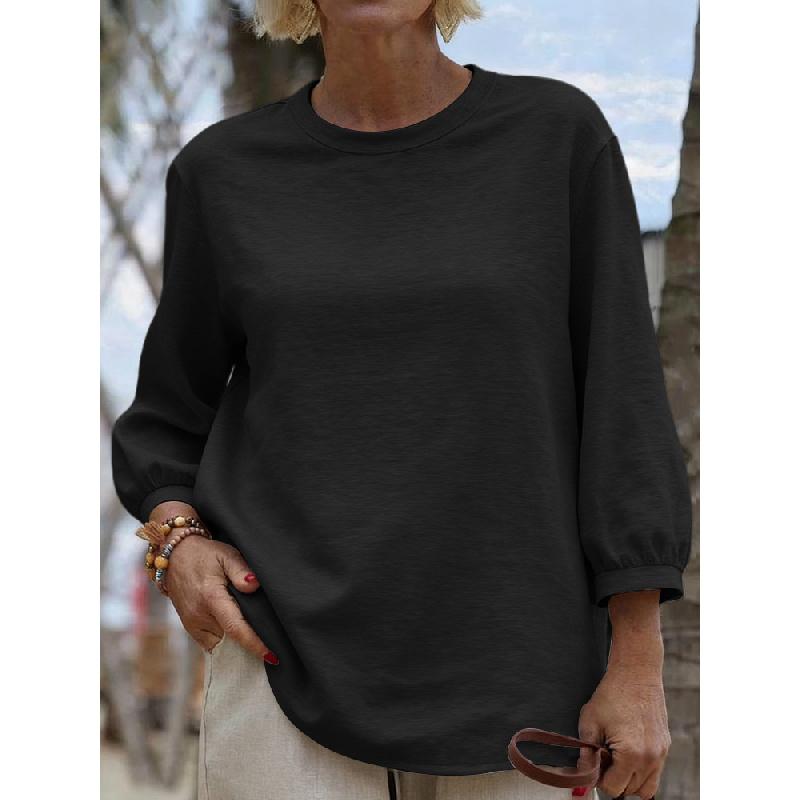 2026 New Women's Casual Long-Sleeve Round-Neck Solid Color Top Nine-Quarter Sleeve T-Shirt