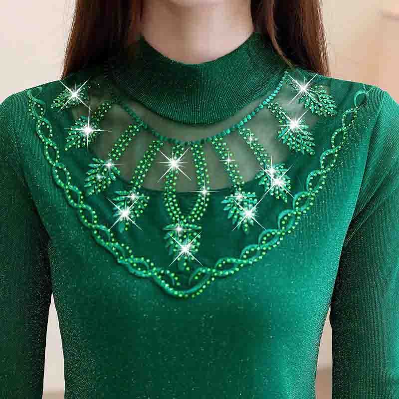 Весна-лето, кружевная рубашка, женская дикая тонкая рубашка большого размера, тонкий ромбовидный топ с половиной высокого воротника