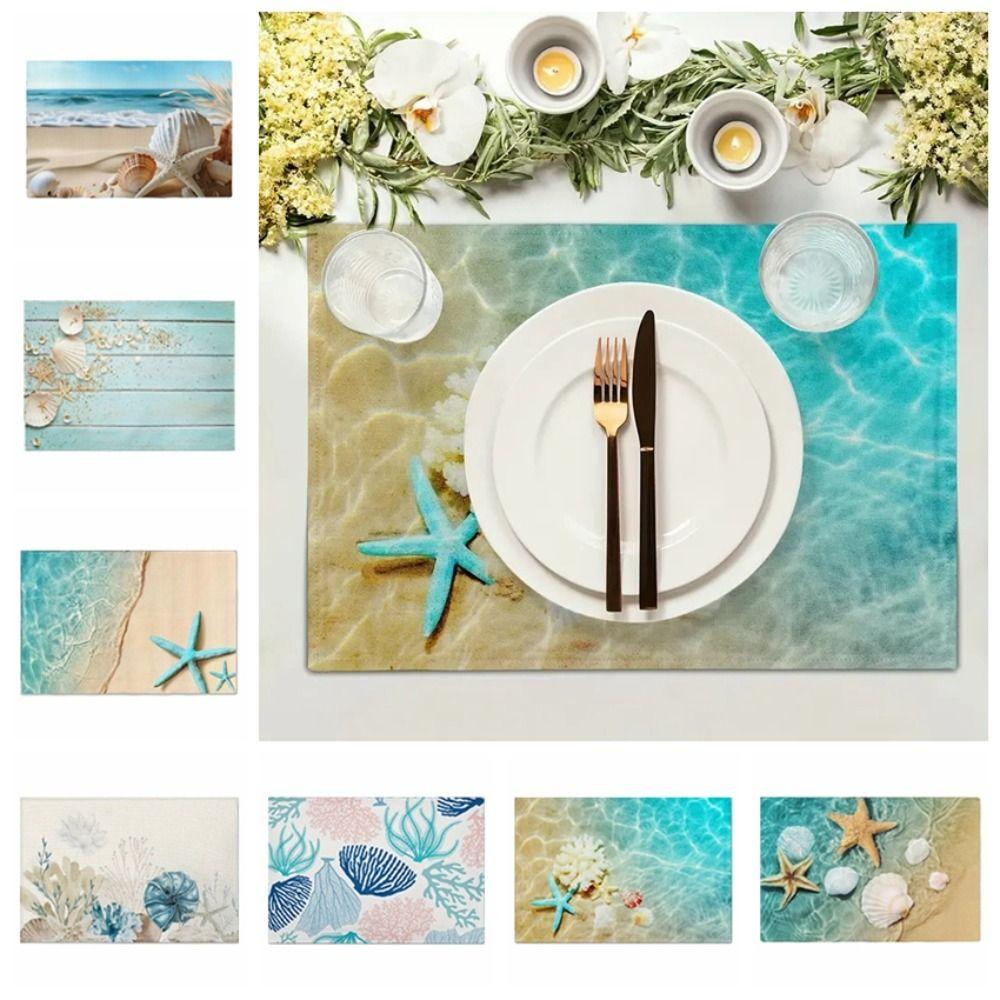 Seashells Linen Placemat Anti Slip Tableware Pad Summer Beach Placemat Table Decoration
