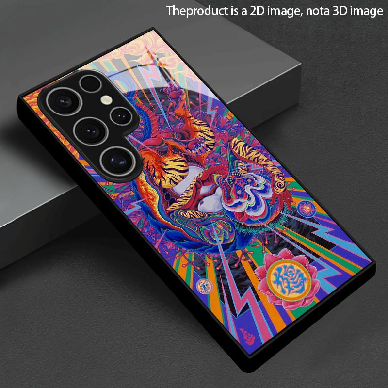 Яркий чехол для телефона 2D 'Дракон и Тигр' для Samsung S26 S25 S24 S23 S22 S21 S20 A56 A36 A16 - Стеклянная защитная крышка