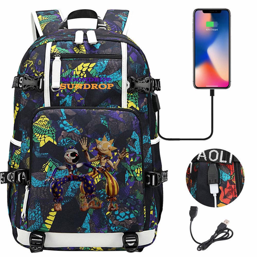 Game Moon Sun Print Backpack for Teens Students Boys Girls Casual Large Capacity Travel Daypack