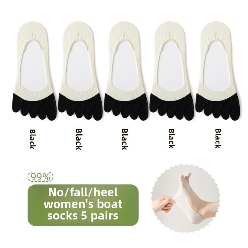 5 пар женских летних тонких носков из чистого хлопка, впитывающих пот, дезодорирующих, дышащих, нескользящих, невидимых, с пятью пальцами