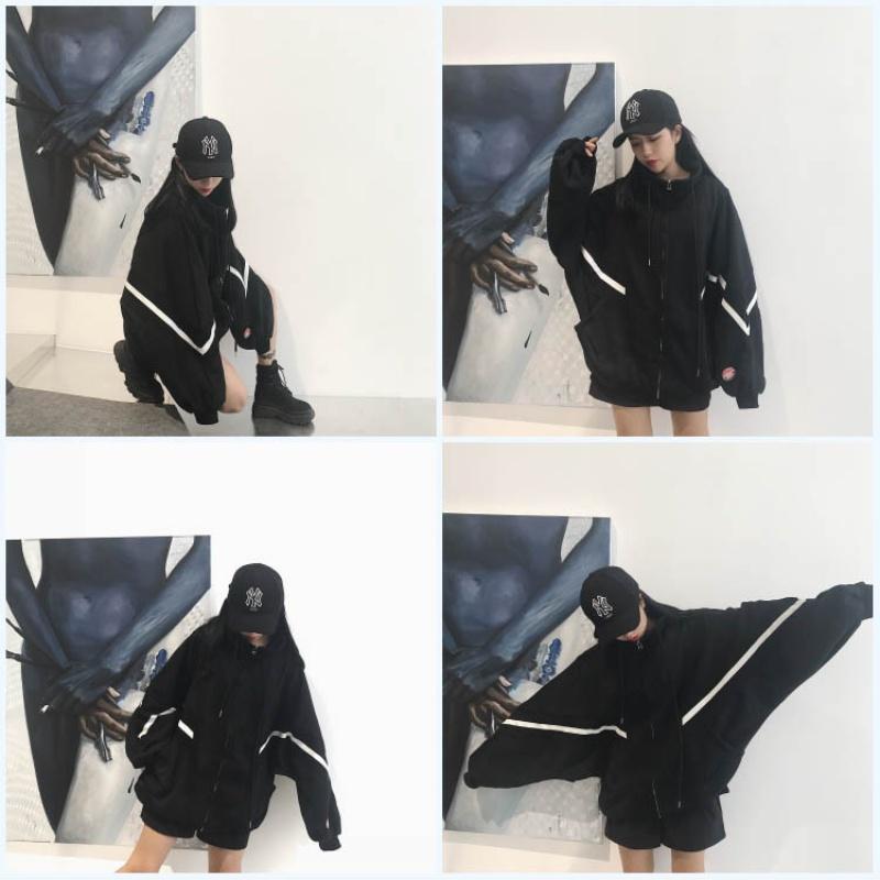 Осень-зима Женская свободная флисовая толстовка на молнии с длинным рукавом «летучая мышь» и воротником-стойкой Куртка с капюшоном для девочек в стиле Харадзюку