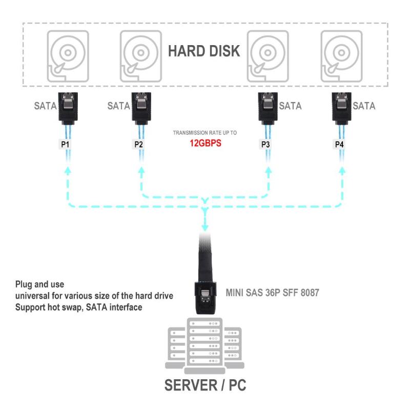 Data connection line SMA Server Mnin 36p sff 8087 to sata7p Data connection