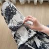 Летняя шифоновая юбка-брюки, тонкие широкие брюки с рисунком тушью, свободные брюки с узором «семь точек» в корейском стиле с эффектом драпировки