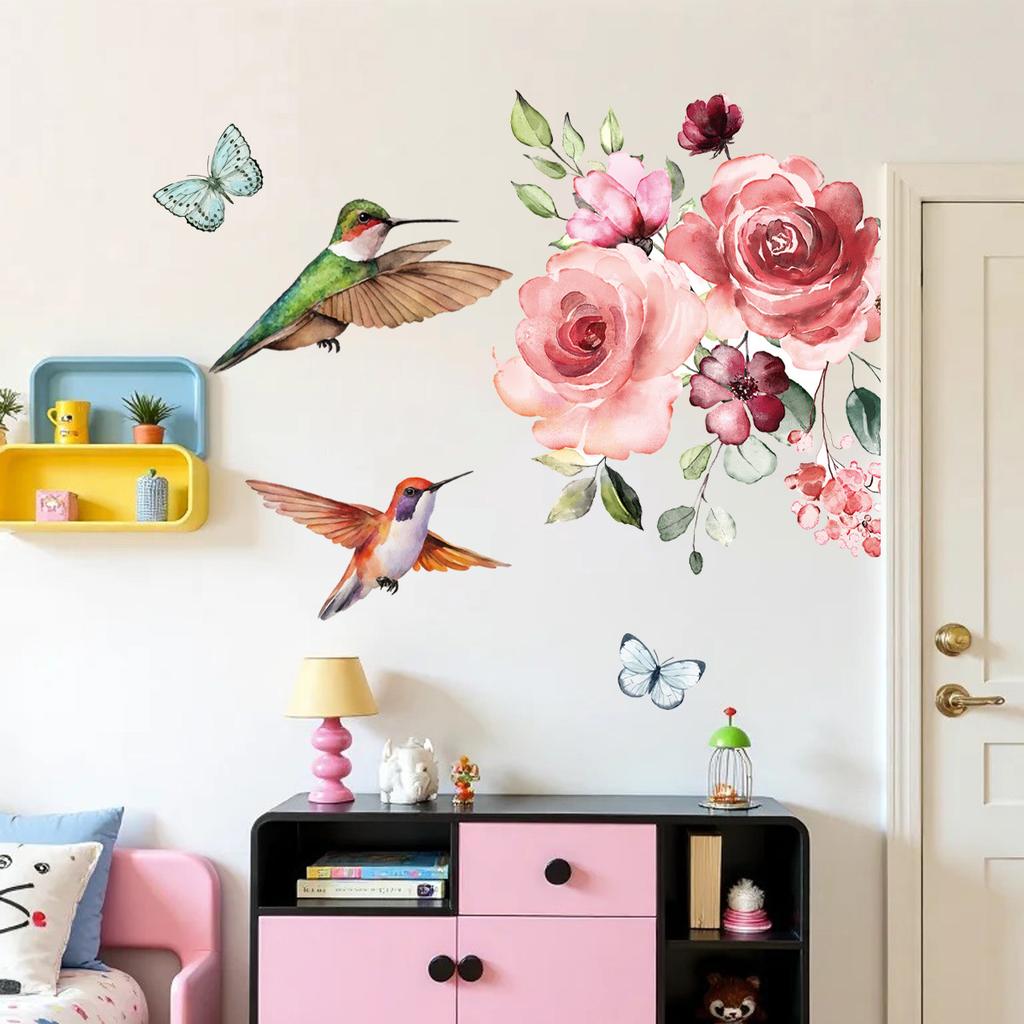 Наклейки на окна с бабочками и колибри для декора спальни и дома, плёнка для стекла, наклейки, полупрозрачная, для конфиденциальности, на статику, романтическая тема природы