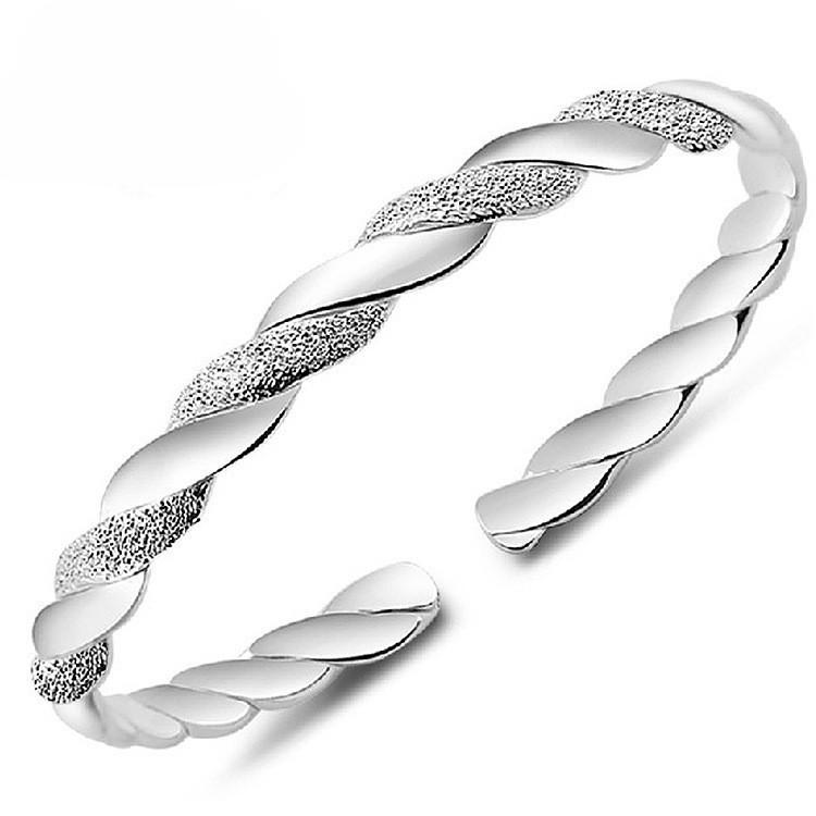 Love Interweaving Bracelet, Women's White Copper Plated Silver Bracelet, Korean Version Imitation Silver Fashionable Fashion Accessory, Open Bracelet