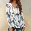 Women's Casual Printed Long Sleeve Loose V-Neck Pullover Top