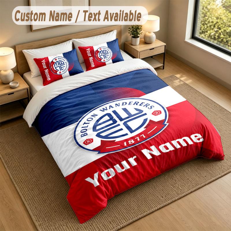 Bedding Set 1 Duvet Cover 2 Pillowcases Bolton Wanderers FC Print Soft Bed Linen Bedroom Decor