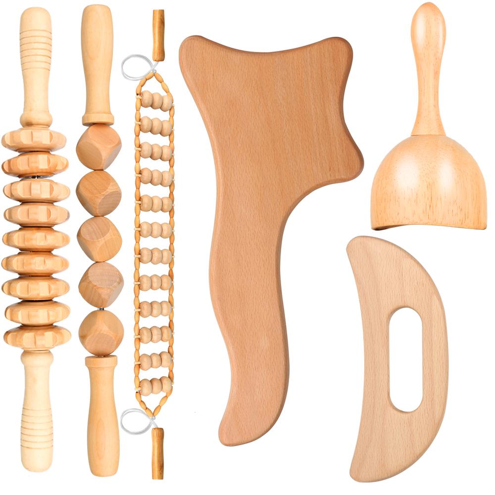Природный деревянный терапевтический массажер, набор для облегчения боли, против целлюлита, для похудения, лифтинг Гуа Ша, расслабляющий массаж, масло, наборы инструментов для ухода