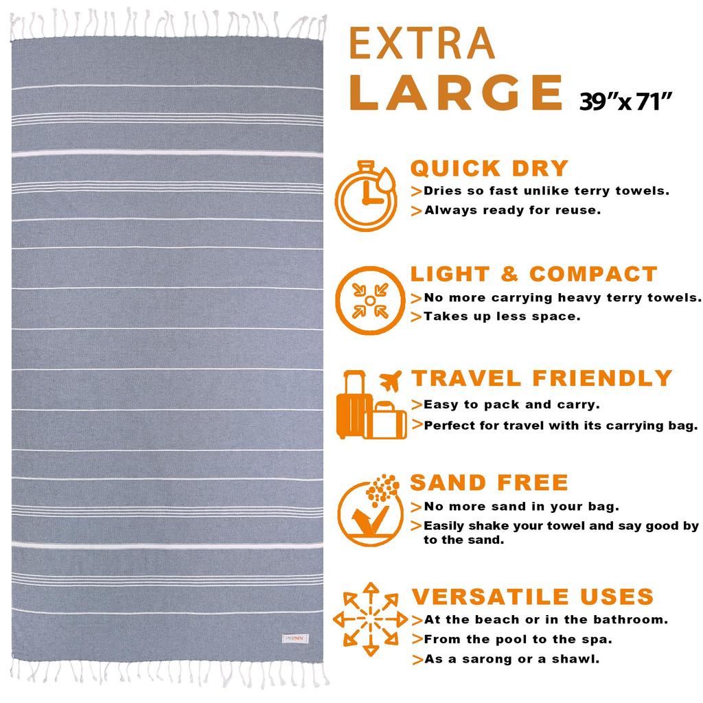 EVELYNEN Джинсовое синее турецкое банное и пляжное полотенце - Набор из 4 штук - 90*180 см, быстросохнущее, легкое, компактное, для бассейна - Спа - Тренажерный зал - Традиционное