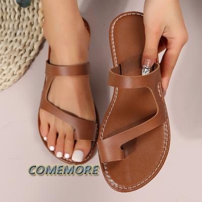 Женские тапочки на плоской подошве, однотонные, с открытым носком, нескользящие, повседневные туфли, летние римские сандалии с круглым носком, размер 43, шлепанцы, черные