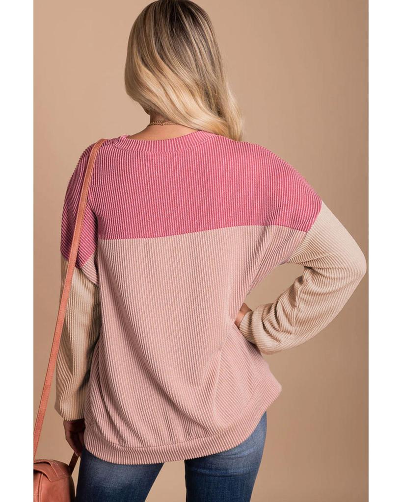 Azura Exchange Розовый цветной блок длинный рукав ребристый свободный топ
