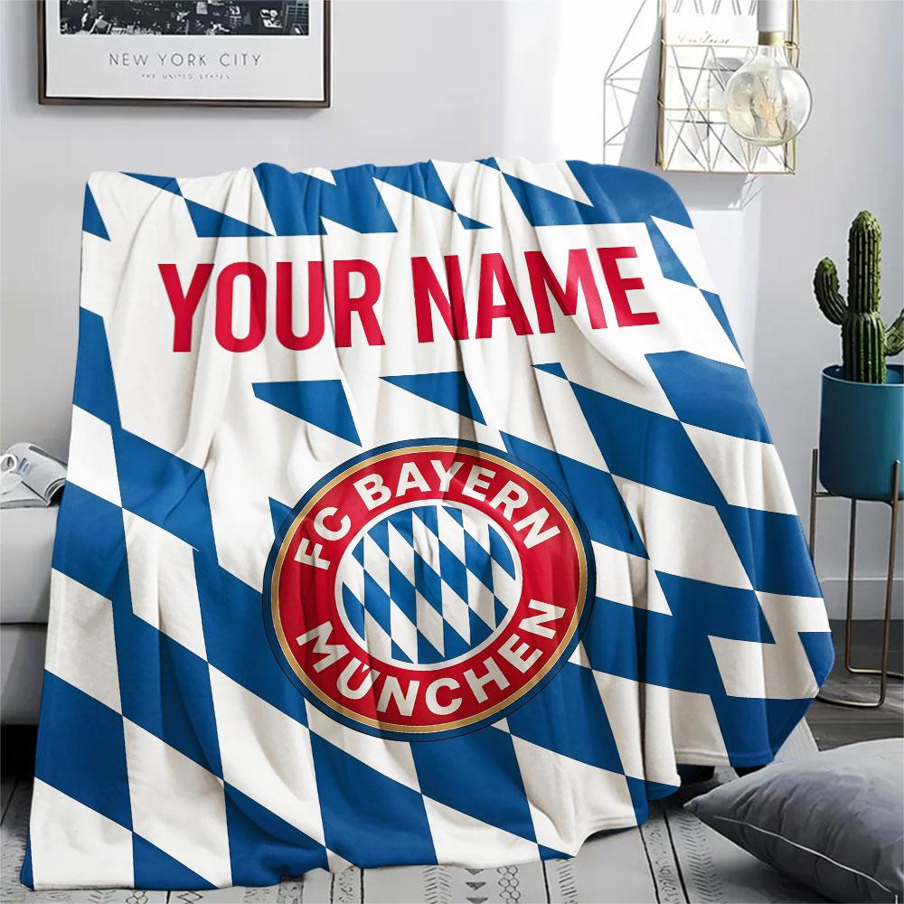 Custom Name,FC Bayern Munich Printed Flannel Blanket, soft throw for bedroom sofa, washable, Christmas present, great gift.