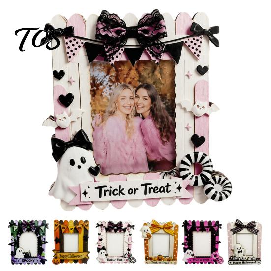 Lightweight Wood Frame Halloween Wooden Photo Frame, Cute Ghost Butterfly Cat Tabletop Decor Desktop Ornament with Stand, Sweet Kawaii Pumpkin Picture