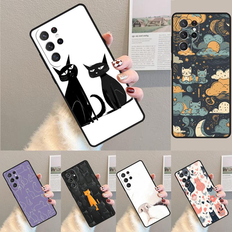 Minimalist Cats Silicone Phone Case For Samsung Galaxy note 10 pro S26 S25 S24 S23 S22 S21 Plus S25Ultra Capa Cover