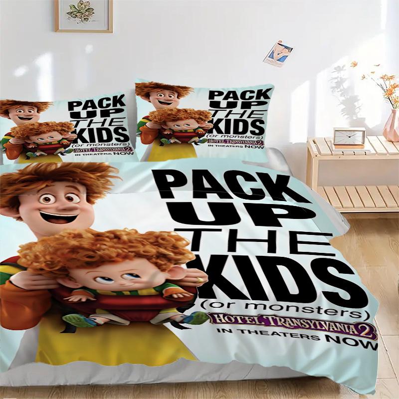 Pack Up The Kids Print 3Pcs Bedding Set,Duvet Cover with 2 Pillowcases Soft Microfiber Bedroom Decor