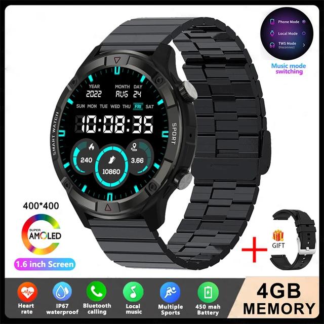 LUCKYSTART Smart Watch Men 2024 Новые спортивные часы с дисплеем 1,6 дюйма AMOLED, 4G ROM, голосовые вызовы, локальная музыка, водонепроницаемые мужские умные часы