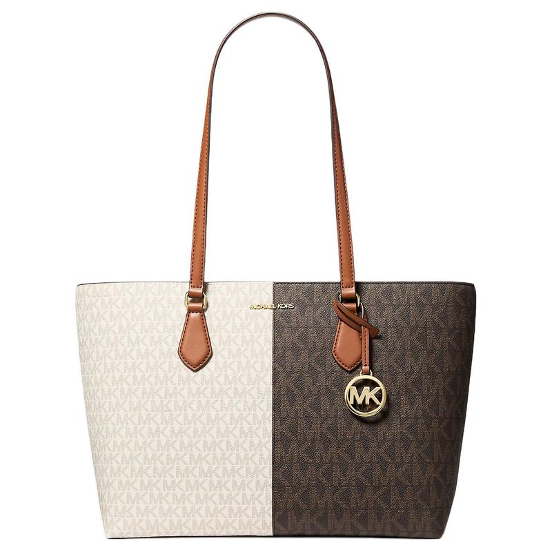MICHAEL KORS Sheila Two-Tone Signature Logo Coated Canvas Tote Shoulder Bag Large Women's Brown Multicolor