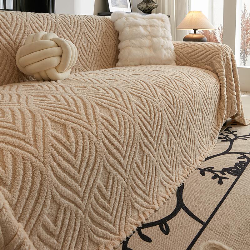 Кремовый ветрозащитный плюшевый диванный чехол «все включено» универсальный осенне-зимний утолщенный диванный чехол простой диванный чехол плед