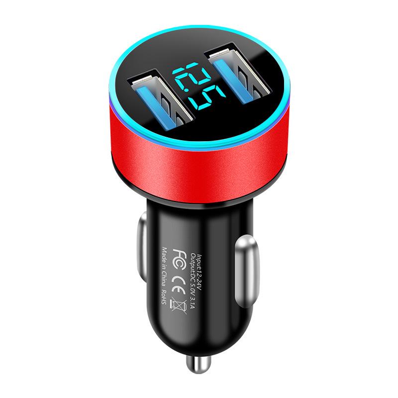 3.1A Dual USB Car Charger with LED Display, Monitors Voltage & Current