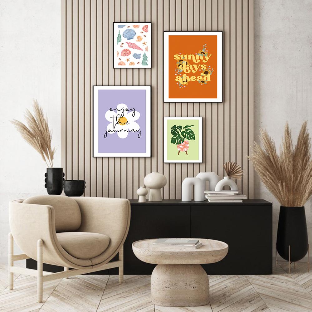 Ботаническое растение, геометрическая плитка, домашние растения, художественный принт, постеры, фисташковое монстера, морская ракушка, подвесное макраме, коттедж, основной декор для галереи