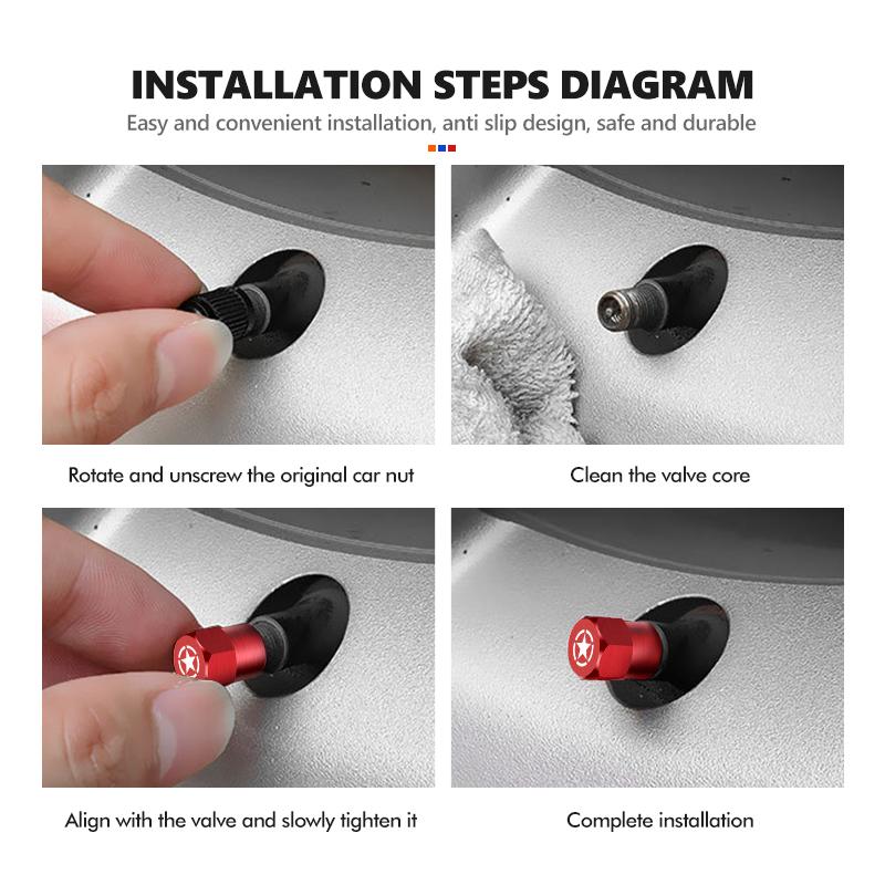 Car Wheel Tire Valve Stems Caps Aluminum Tyre Rim Stem Covers Airdust Waterproof For Jeep Liberty Grand Cherokee JK Compass ALP1
