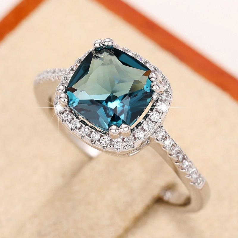 Huitan Simple Elegant Cushion Blue Cubionic Ring для женщин, цветные кольца на годовщину свадьбы, женские модные украшения