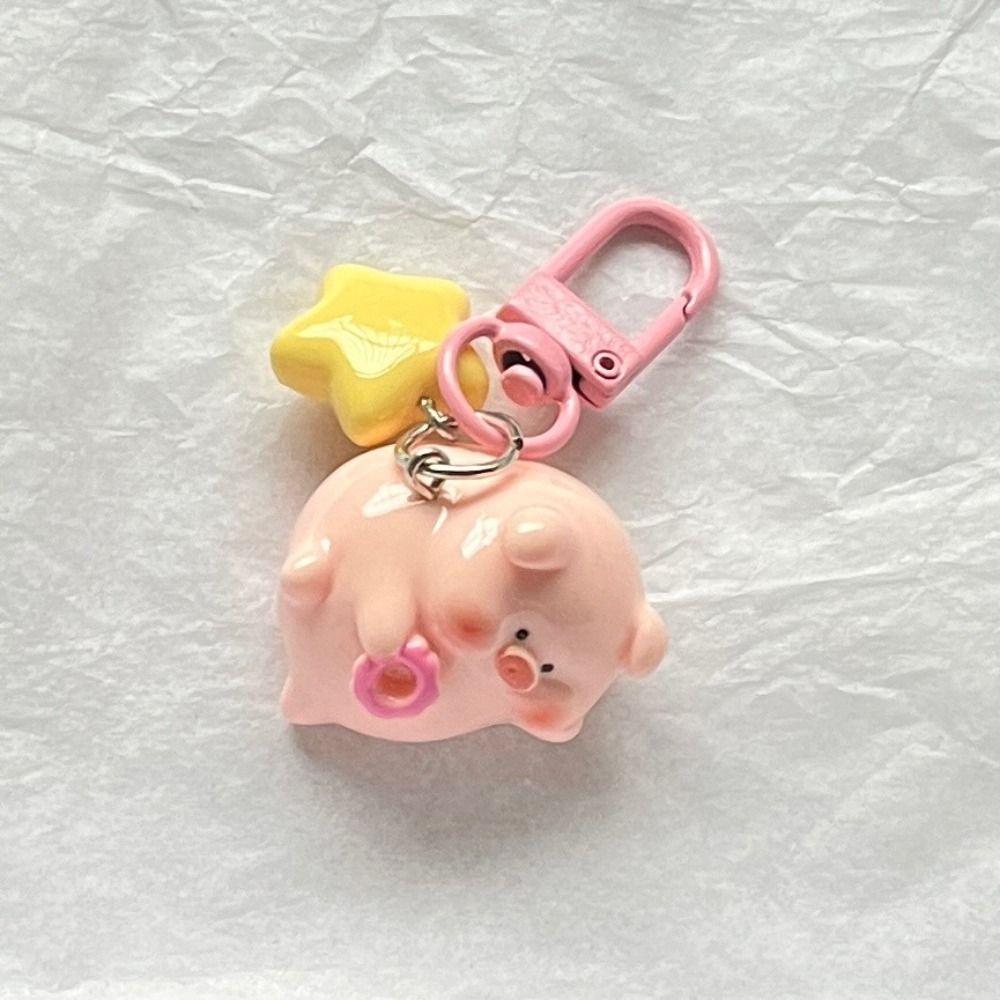Charms Cartoon Key Chain Resin 3D Key Chain Creative Pink Pig Pendant  Children