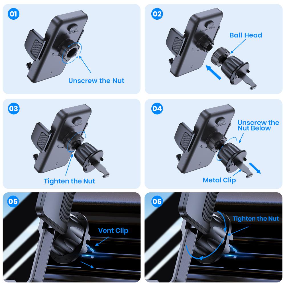 TOPK Universal Air Vent Phone Holder for Car - Adjustable Clip with 360° Rotation Fits All iPhones Android Phones (4"-7")