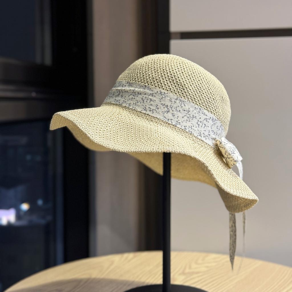 New women's fisherman hat with bow, straw bucket hat, spring and summer sun protection hat, beach sun hat, Korean style cool hat