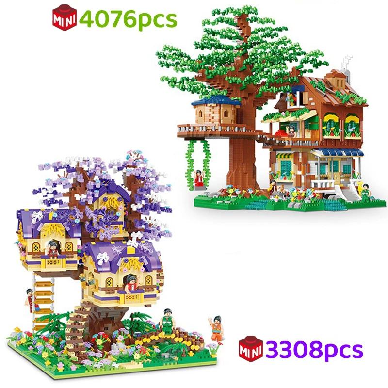 Creative Micro Bricks Cherry Blossom Tree House Building Blocks Assembled Model Street View MOC Kit Christmas Gift Boys Girls 3+