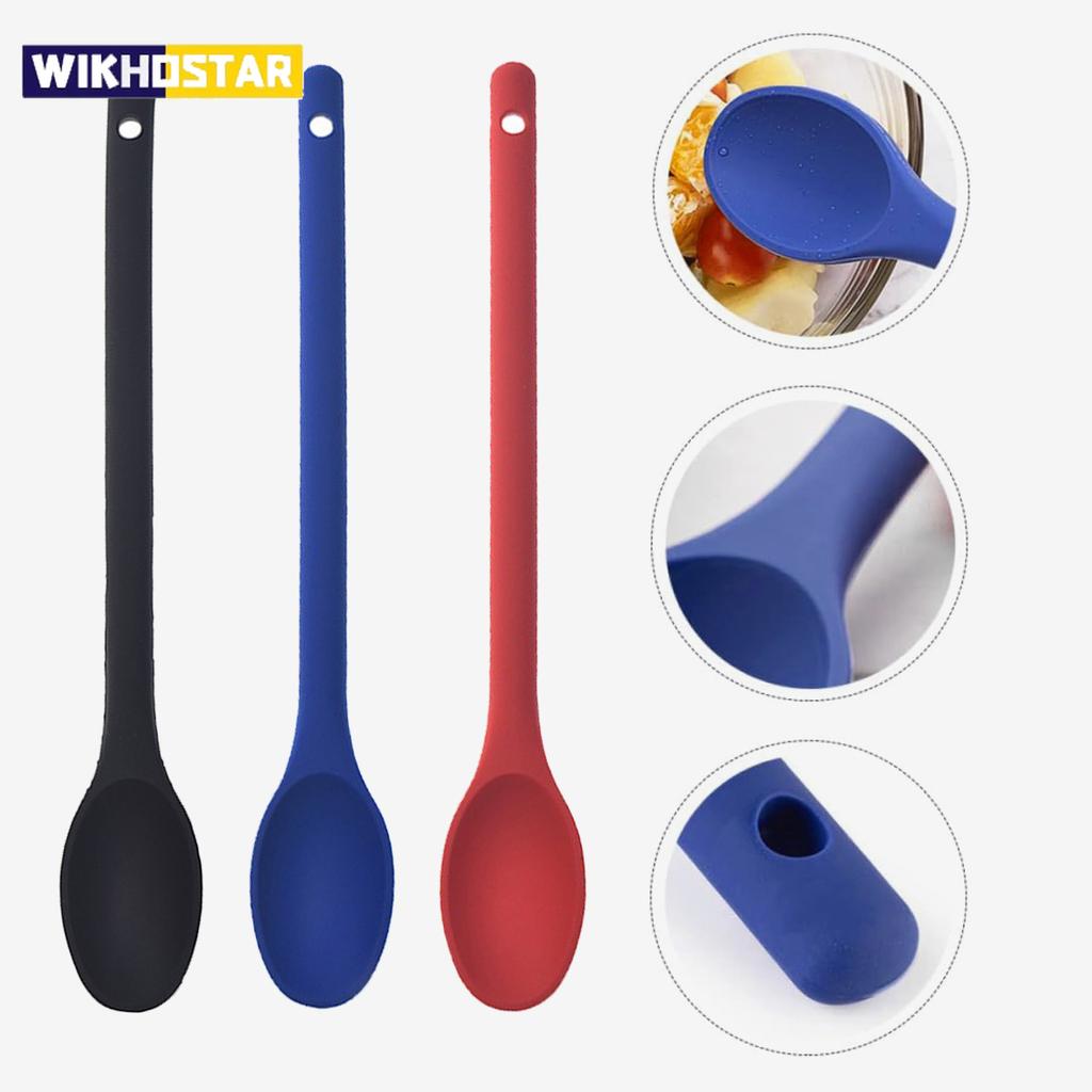 WIKHOSTAR Silicone Mixing Spoon Non-stick Cooking Spoon Kicthen Spoon Baking Spoon for Salad Stirring Mixing and Serving