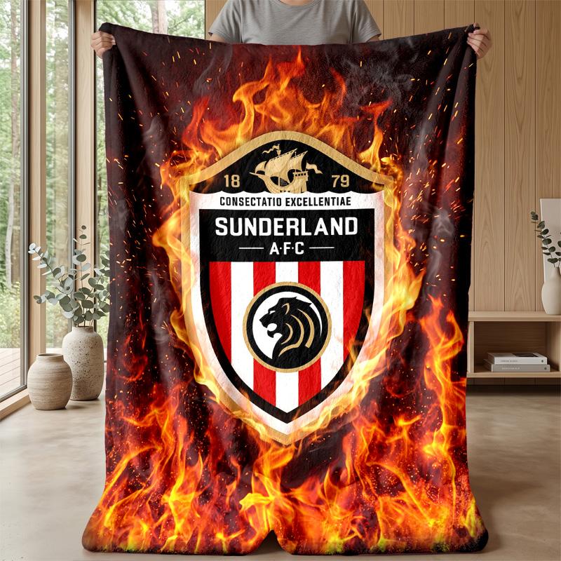Sunderland Football Print Flannel Blanket, Soft Warm Lightweight Throw Blanket for Sofa Bed Camping