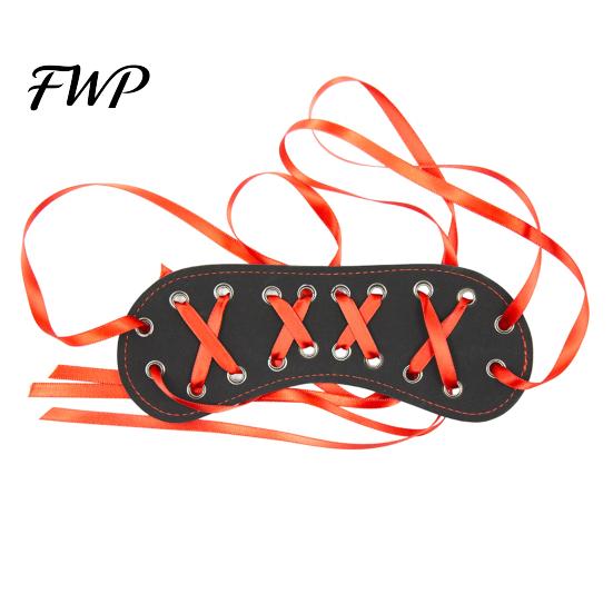Durable Faux Leather Eye Blindfold Black Mask, Adjustable Bondage Mask with Red Immersive Sensory Amplification Ribbon, Sleep for Couples, BDSM