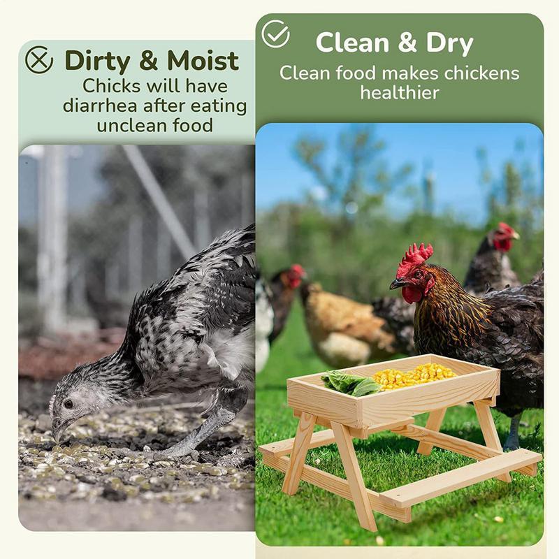 Chicken Food Feeder Squirrel Wild Bird Feeder Wooden Mesh Bottom Stand Keeps Food Fresh Dry For Poultry Turkey Duck Flock