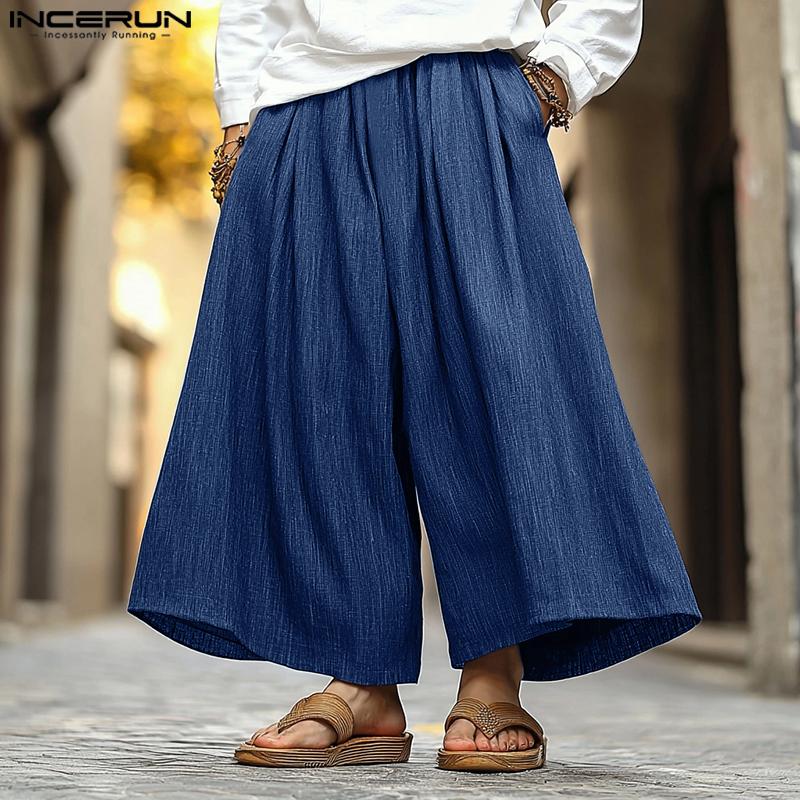 INCERUN Мужские повседневные свободные длинные мешковатые брюки с эластичной талией