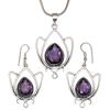 Комплект аметистовых подвесок, серьги для девочек, ожерелье из стерлингового серебра