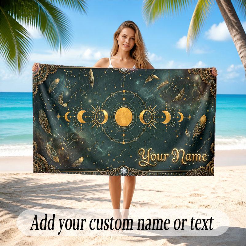 Space Cosmic Theme Soft Beach Towel Personalized Custom Name Text Towel Portable for Beach Pool Travel