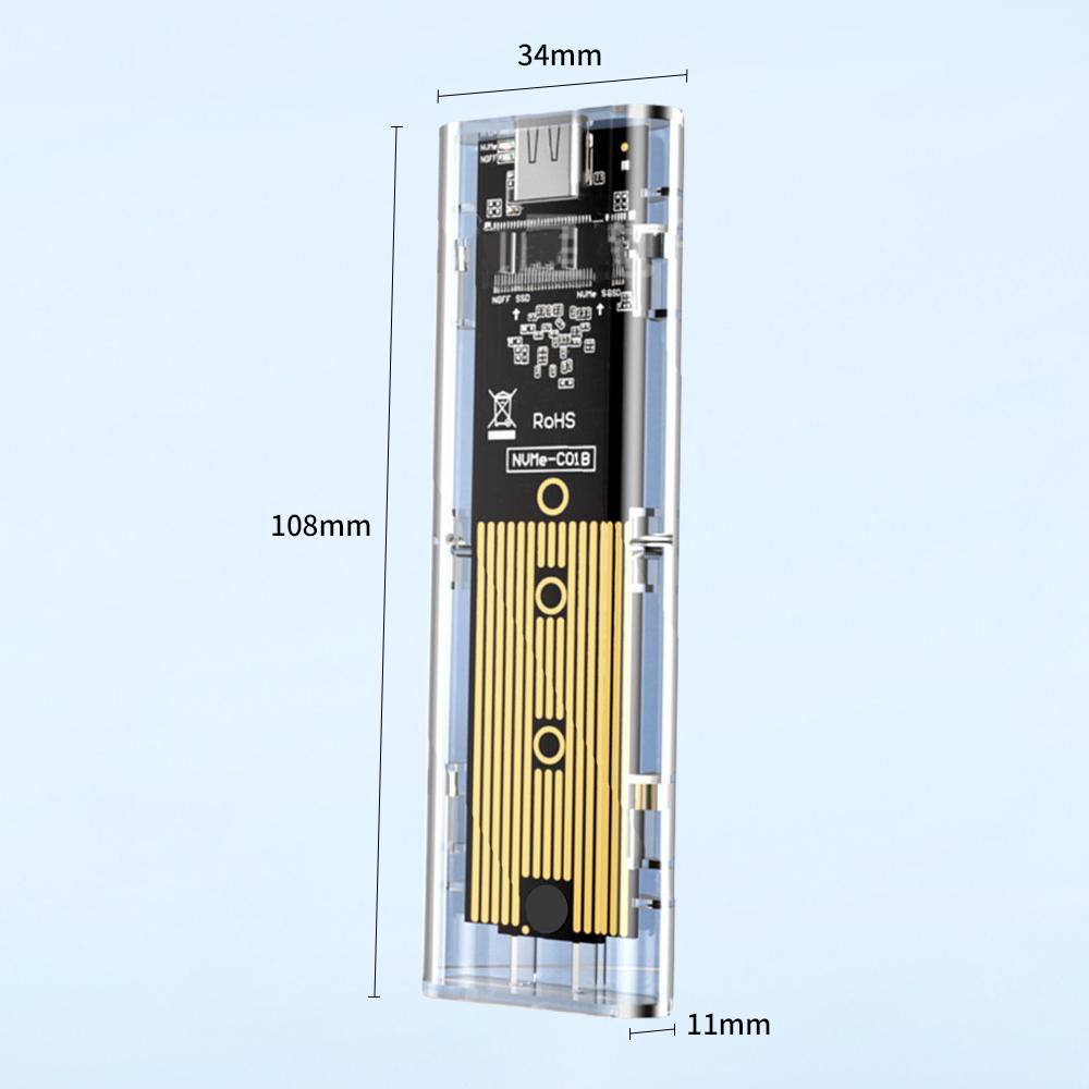 Прозрачный внешний корпус M.2 NVME PCIe SATA с двойным протоколом, USB Type C, PCI-E M2 SSD, бокс для жесткого диска для ноутбука