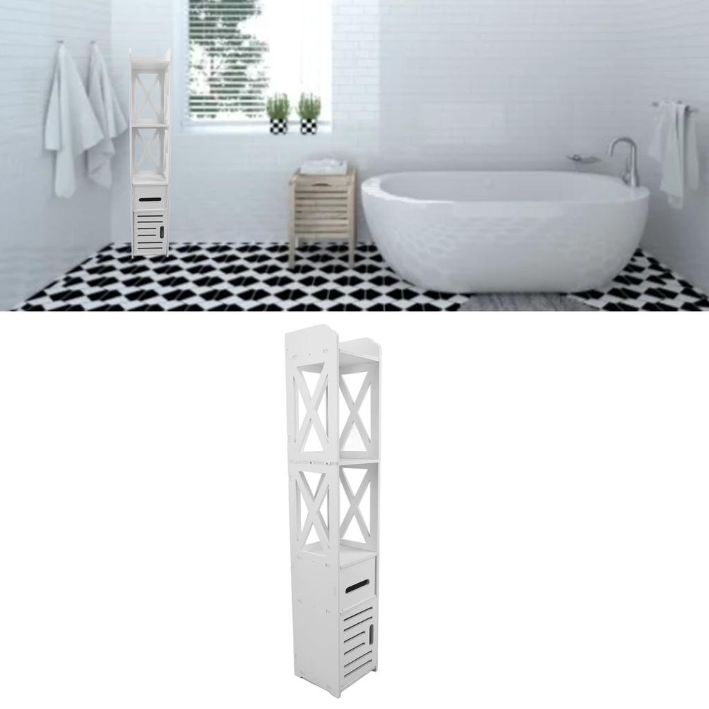 120 X 20 X 20cm Small Bathroom Storage Cabinet Narrow Corner Slim Toilet Paper Shelves with Drawer Door