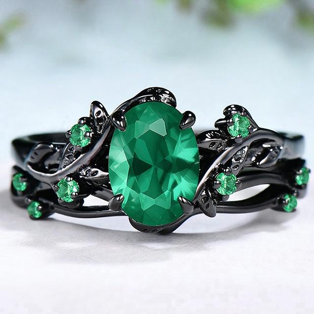 Кольца парные Sanjie Европейско-американский Ретро Рубин и Черный оружейный цвет Ветка розы