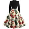 Women's Fashion Vintage Long Sleeve Round Neck Christmas Printed Party Gown Dress