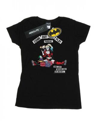 Женская/Дамская хлопковая футболка Harley Quinn «Выходи и играй»