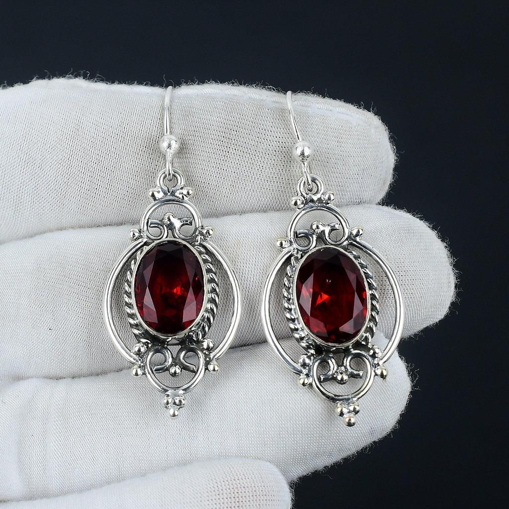 Серьги с красным гранатом, серебряные серьги с красным гранатом, серьги с красным гранатом, серьги из стерлингового серебра 925 пробы, серьги с драгоценными камнями, серьги с подвесками