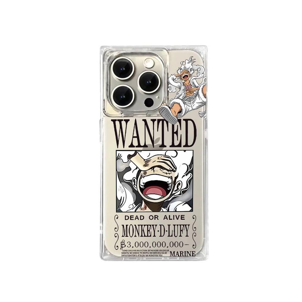 Прозрачный квадратный чехол-бампер для iPhone 13 14 Pro Max 15 Plus 11 16 ProMax 12, защита от окисления, с рисунком плаката о розыске Луффи