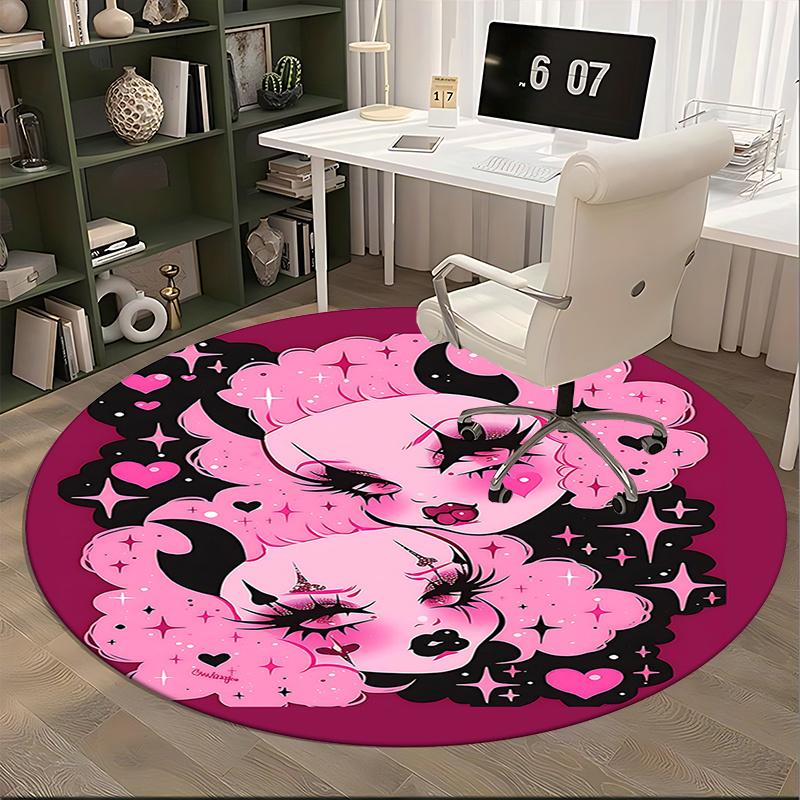 Gothic Lolita Chair Mat Round Carpet - Gothic Pink and Black Decorative Rug for Home Office Living Room Bedroom Sofa Gift0471b