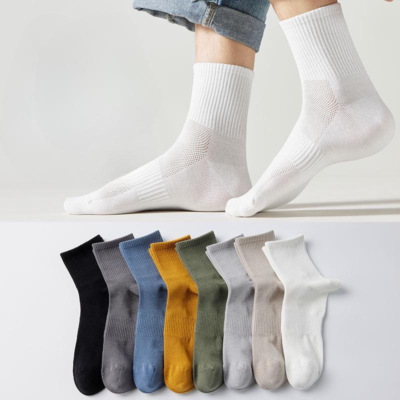 Men's Spring and Summer Thin Business All-season Mid-top Mesh Cotton Socks, Pure Cotton Breathable Men's Business Solid Color Spring and Autumn Style