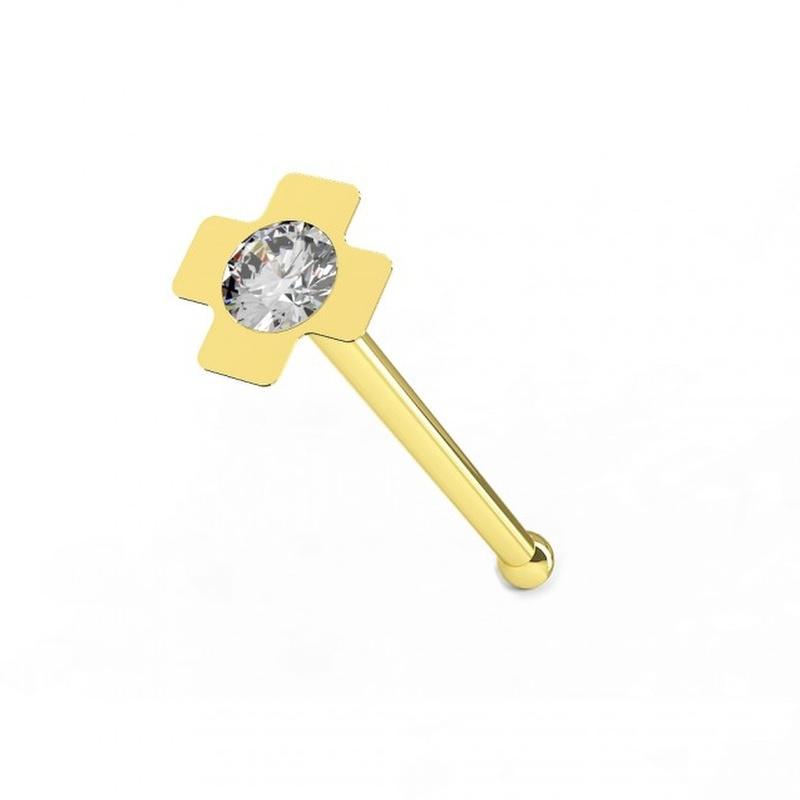 KODY PIERCING Пирсинг из 9-каратного золота, украшенный драгоценными камнями, булавка для носа с крестообразным шариком - качественный пирсинг