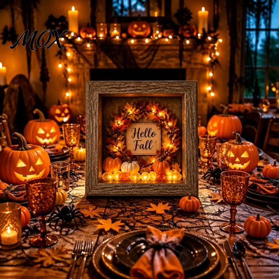 Decorative Seasonal Lights Halloween Lighted Frame Ornaments, Light Up Shadow Box, Warm Detailed Resin Ornaments Atmosphere LED for Home Living